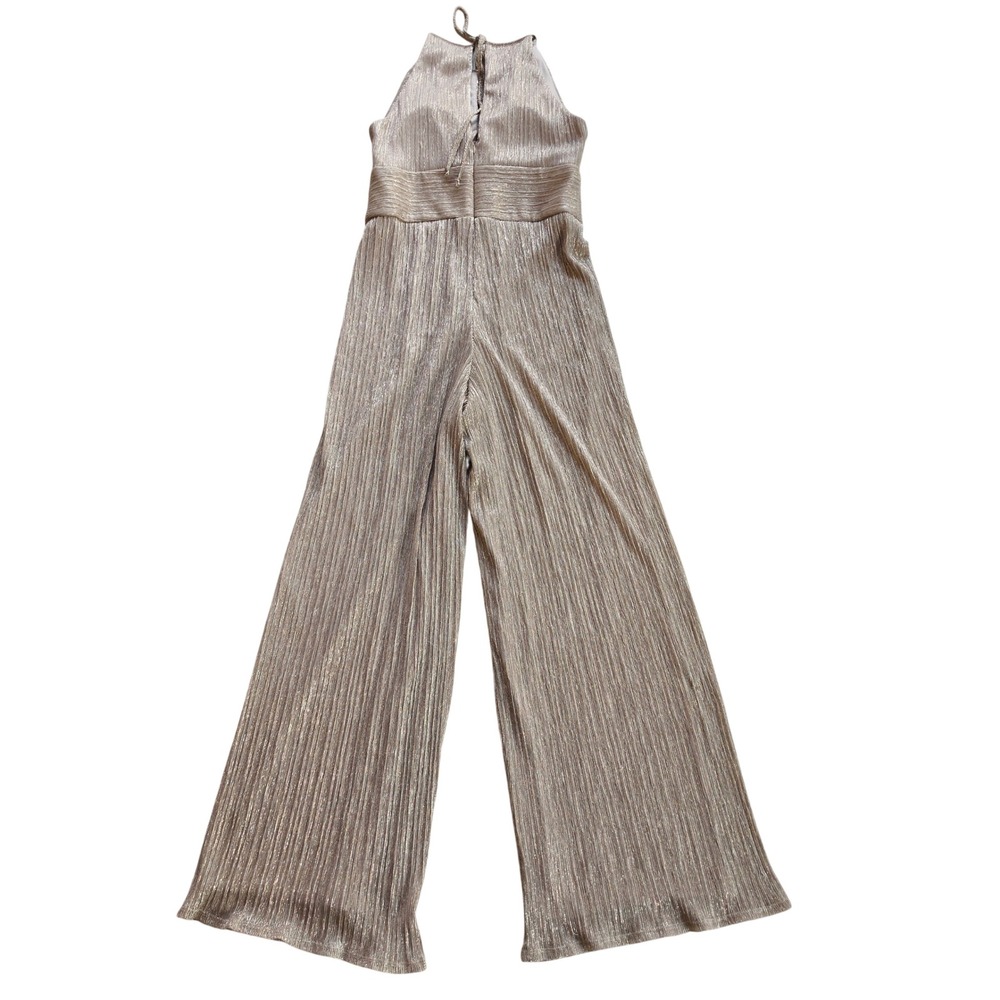 R&M Richards Womens Metallic Plisse Pleated Halter Wide Leg Jumpsuit Size 8 - Picture 6 of 12